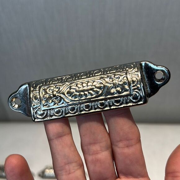 Cast Victorian Drawer Pulls Bin Handles 1/4 Round Silver 4” Set of 21 - Picture 2 of 5